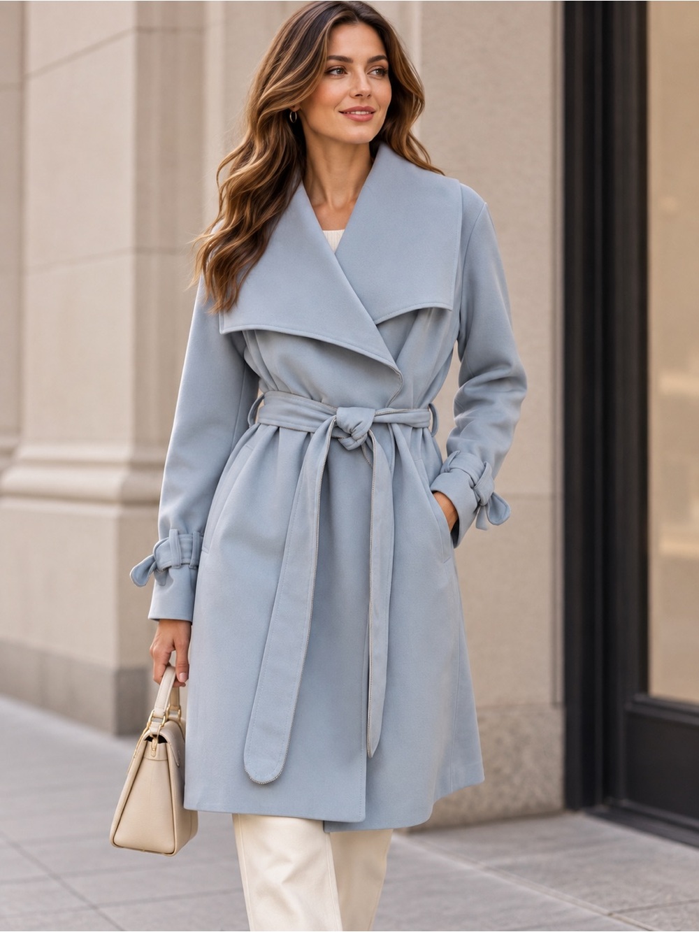 Karl Lagerfeld Paris Womenโs Light Blue Belted Trench Coat Jacket Size S NWOT